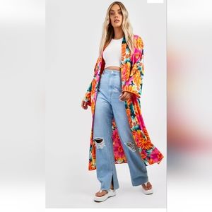 SZ 14 BOOHOO FLORAL MAXI KIMONO NWT